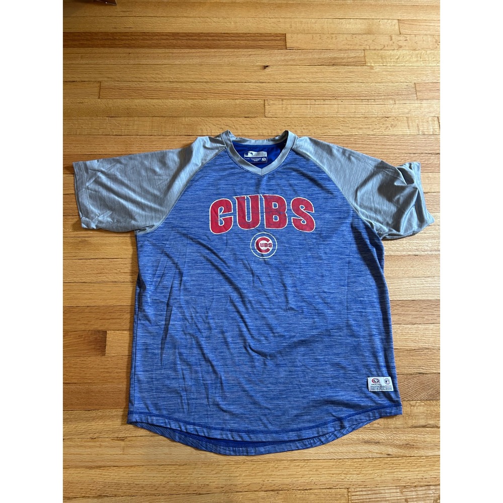 True Fan Chicago Cubs MLB Shirt Mens XL Blue Grey Heather Raglan V-Neck